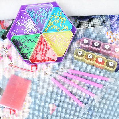 Large Capacity DIY Hexagonal Diamond Painting Tray with Spoon Brush(Mixed Color)