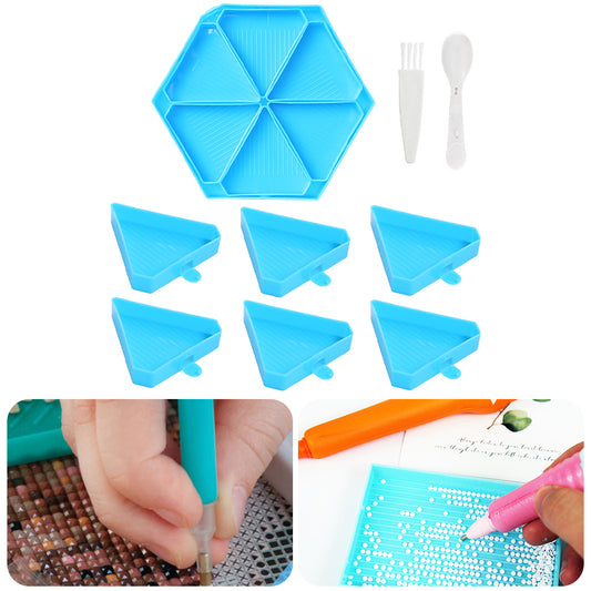 Large Capacity DIY Hexagonal Diamond Painting Tray Kit with Spoon Brush (Blue)