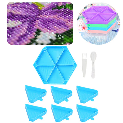 Large Capacity DIY Hexagonal Diamond Painting Tray Kit with Spoon Brush (Blue)