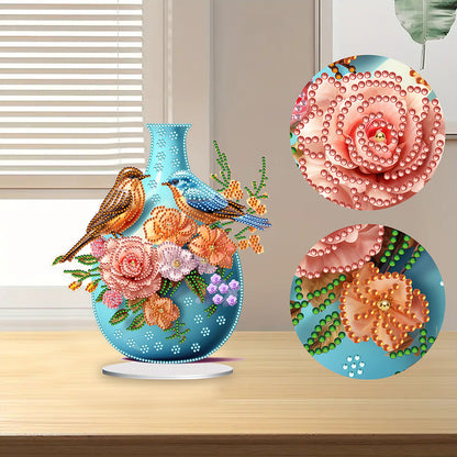 Acrylic Bird Flower Vase Desktop Diamond Painting Art Kits for Home Office Decor