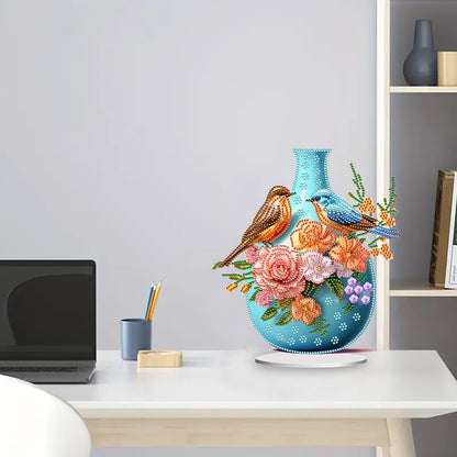 Acrylic Bird Flower Vase Desktop Diamond Painting Art Kits for Home Office Decor