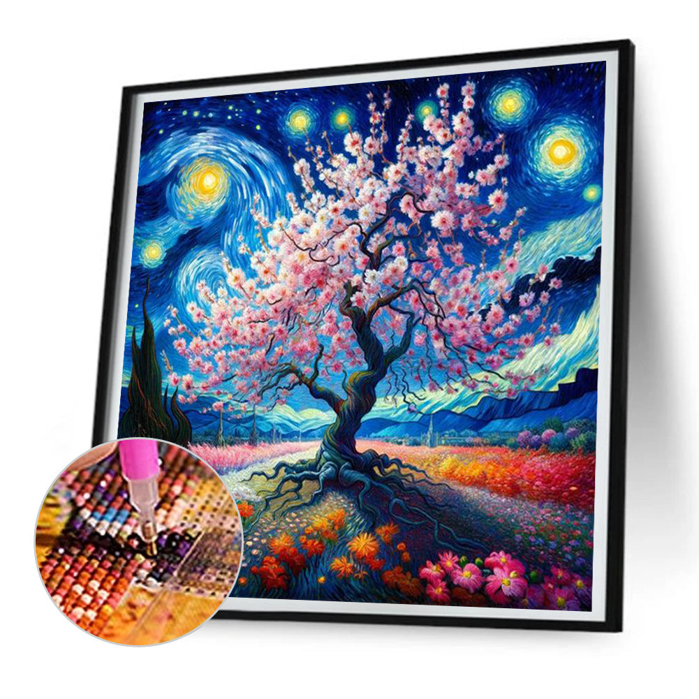 Van Gogh'S Cherry Blossoms Under The Moon - Full Round Drill Diamond Painting 30*30CM