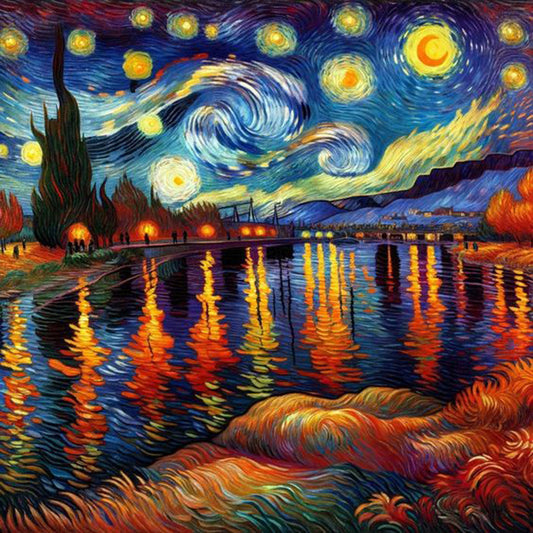 Lake Under The Stars In Van Gogh'S Eyes - Full Round Drill Diamond Painting 30*30CM