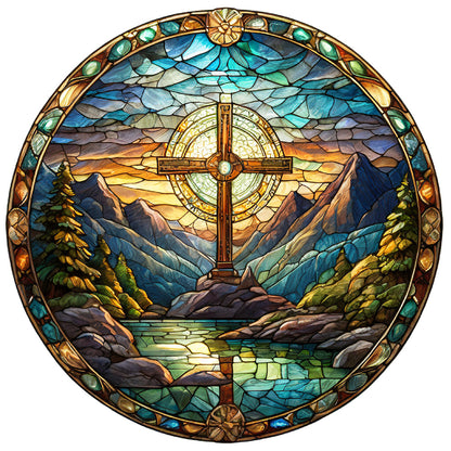 Glass Painting Cross Nature Landscape - Full Round Drill Diamond Painting 30*30CM