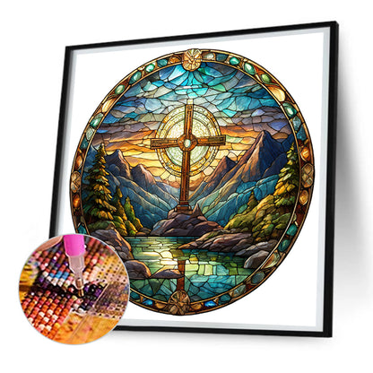 Glass Painting Cross Nature Landscape - Full Round Drill Diamond Painting 30*30CM