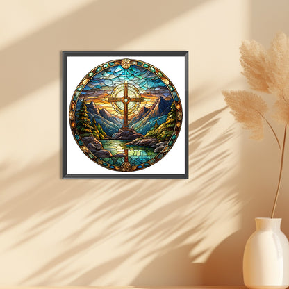 Glass Painting Cross Nature Landscape - Full Round Drill Diamond Painting 30*30CM