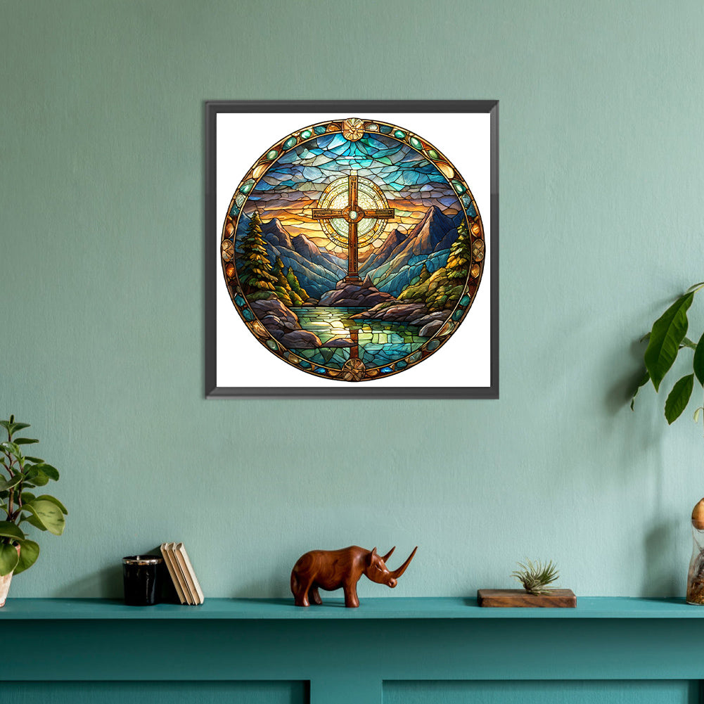 Glass Painting Cross Nature Landscape - Full Round Drill Diamond Painting 30*30CM