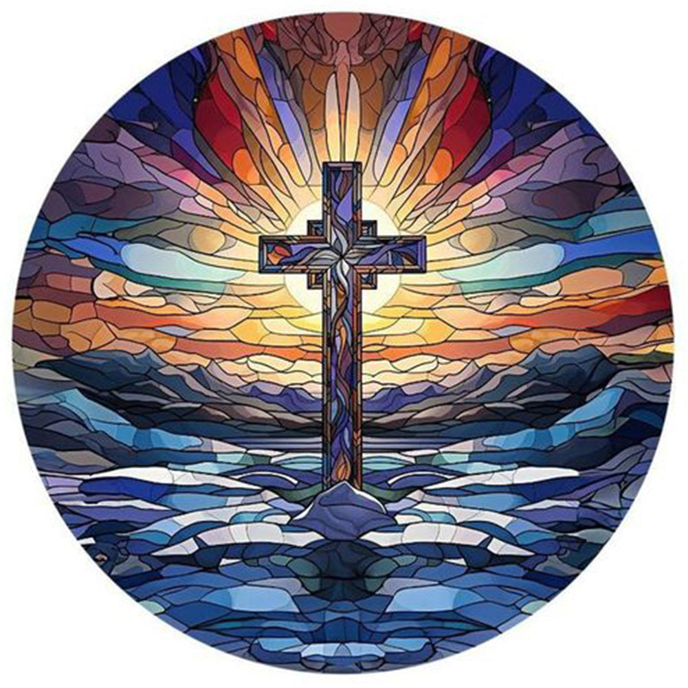 Glass Painting Cross Sunrise Landscape - Full Round Drill Diamond Painting 30*30CM