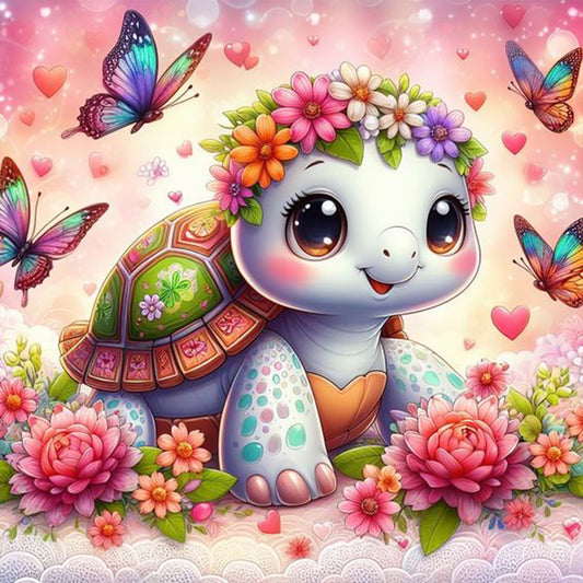 Butterfly And Cute Little Tortoise - Full Round Drill Diamond Painting 30*30CM