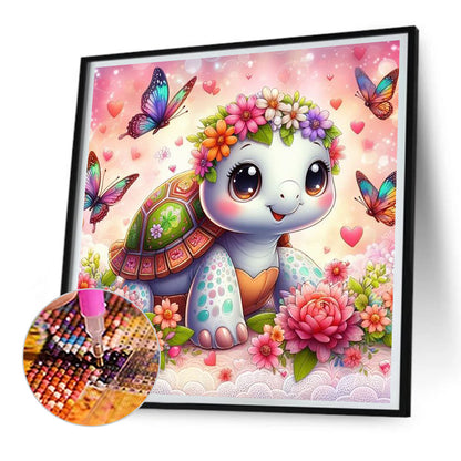 Butterfly And Cute Little Tortoise - Full Round Drill Diamond Painting 30*30CM