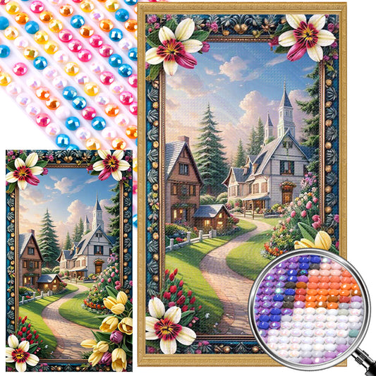 Garden House With Picture Frame - Full AB Round Drill Diamond Painting 40*70CM