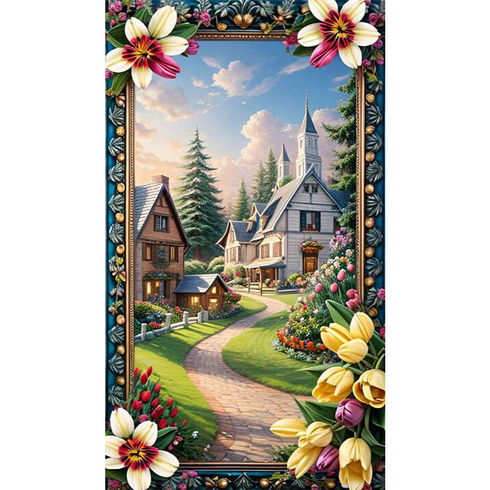 Garden House With Picture Frame - Full AB Round Drill Diamond Painting 40*70CM