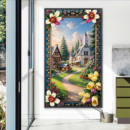 Garden House With Picture Frame - Full AB Round Drill Diamond Painting 40*70CM