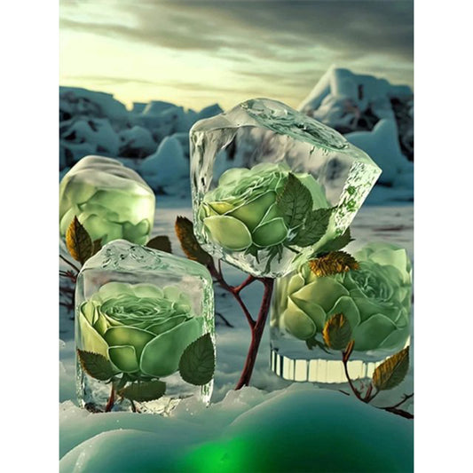 Frozen Green Rose - Full Round Drill Diamond Painting 30*40CM