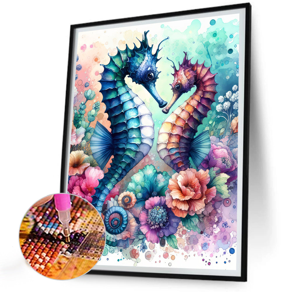 Flowers Seahorse - Full Round Drill Diamond Painting 30*40CM