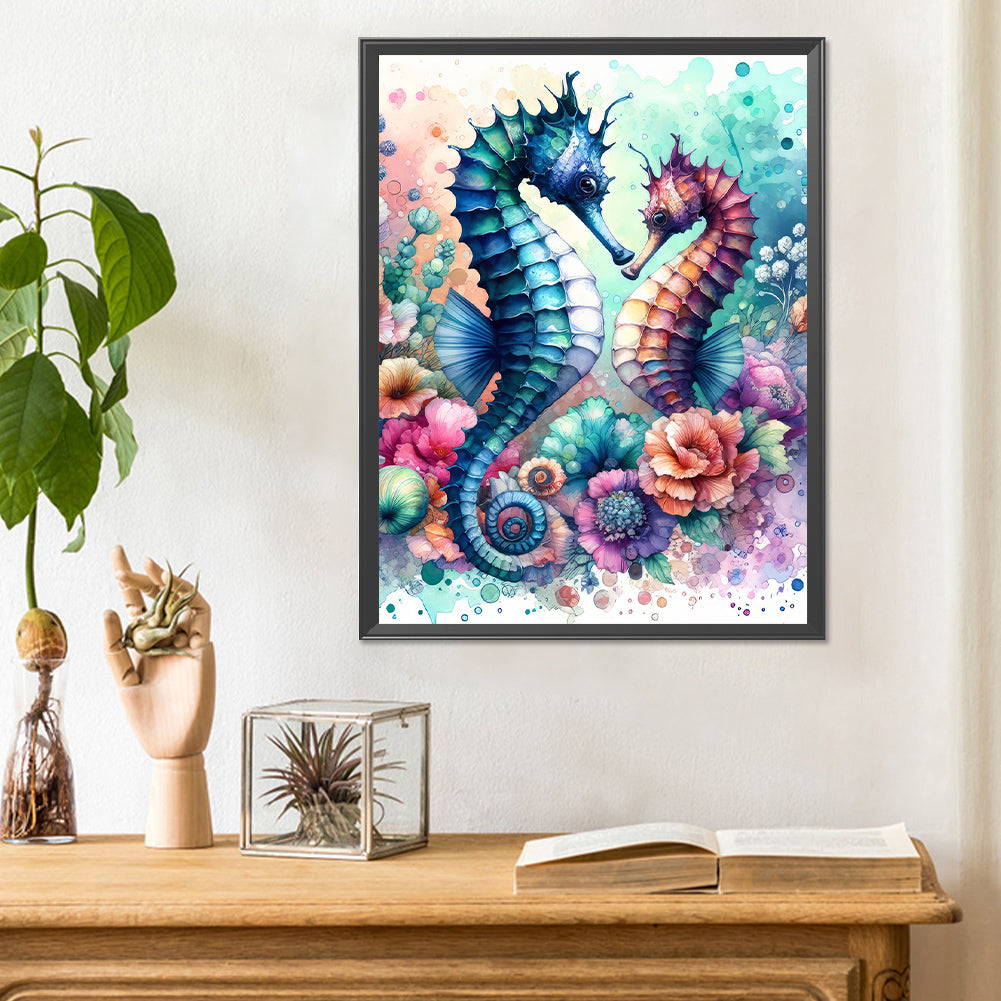 Flowers Seahorse - Full Round Drill Diamond Painting 30*40CM