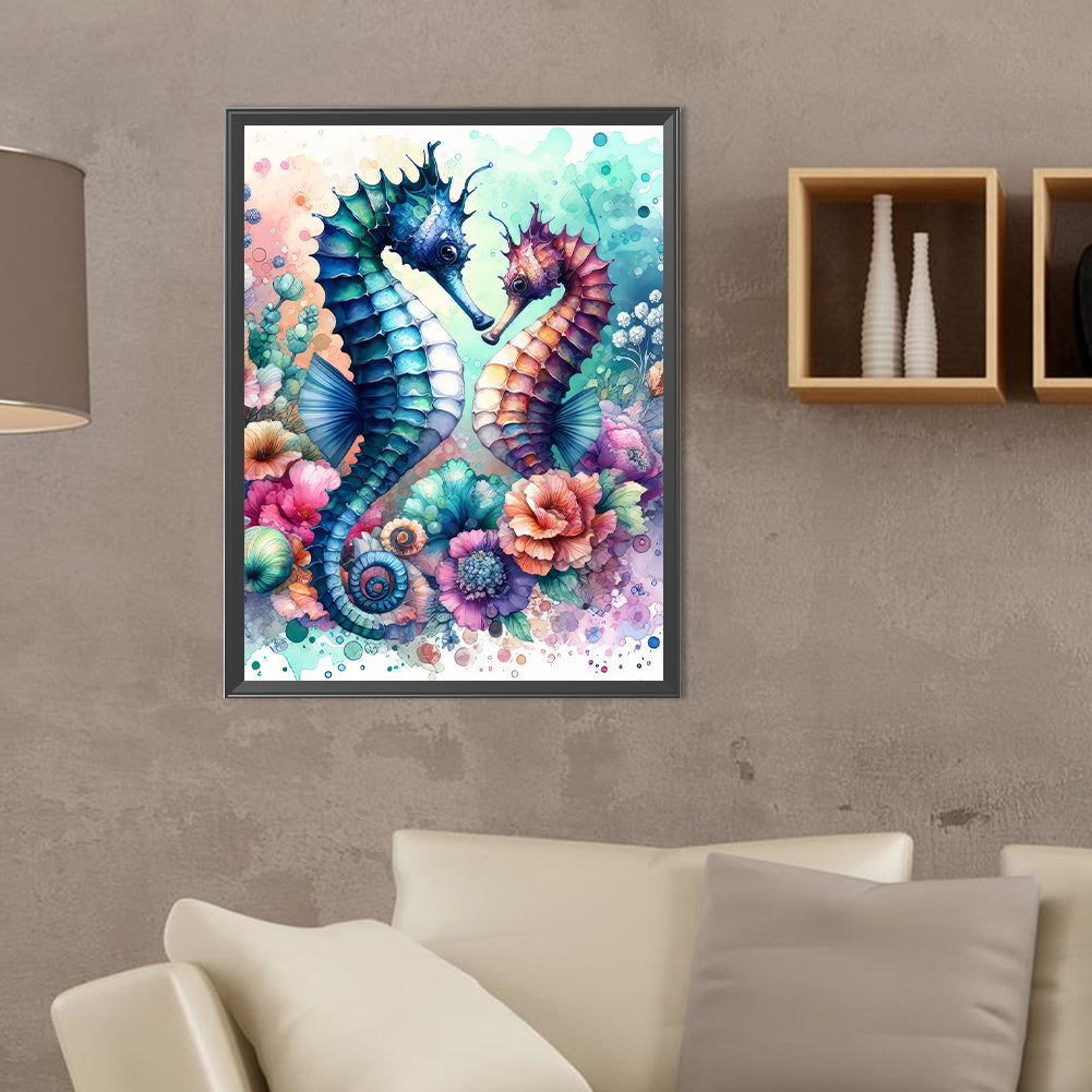 Flowers Seahorse - Full Round Drill Diamond Painting 30*40CM