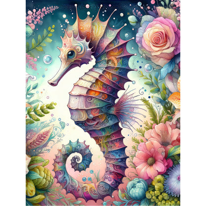 Flowers Seahorse - Full Round Drill Diamond Painting 30*40CM