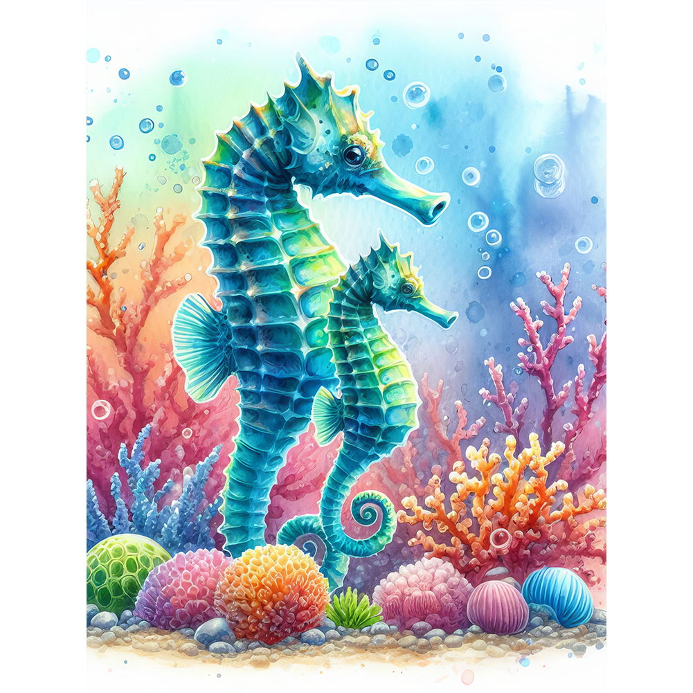 Flowers Seahorse - Full Round Drill Diamond Painting 30*40CM