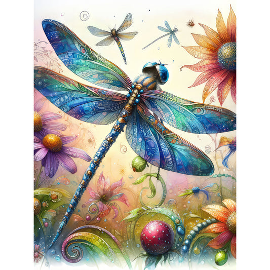 Romantic Dragonfly - Full Round Drill Diamond Painting 30*40CM