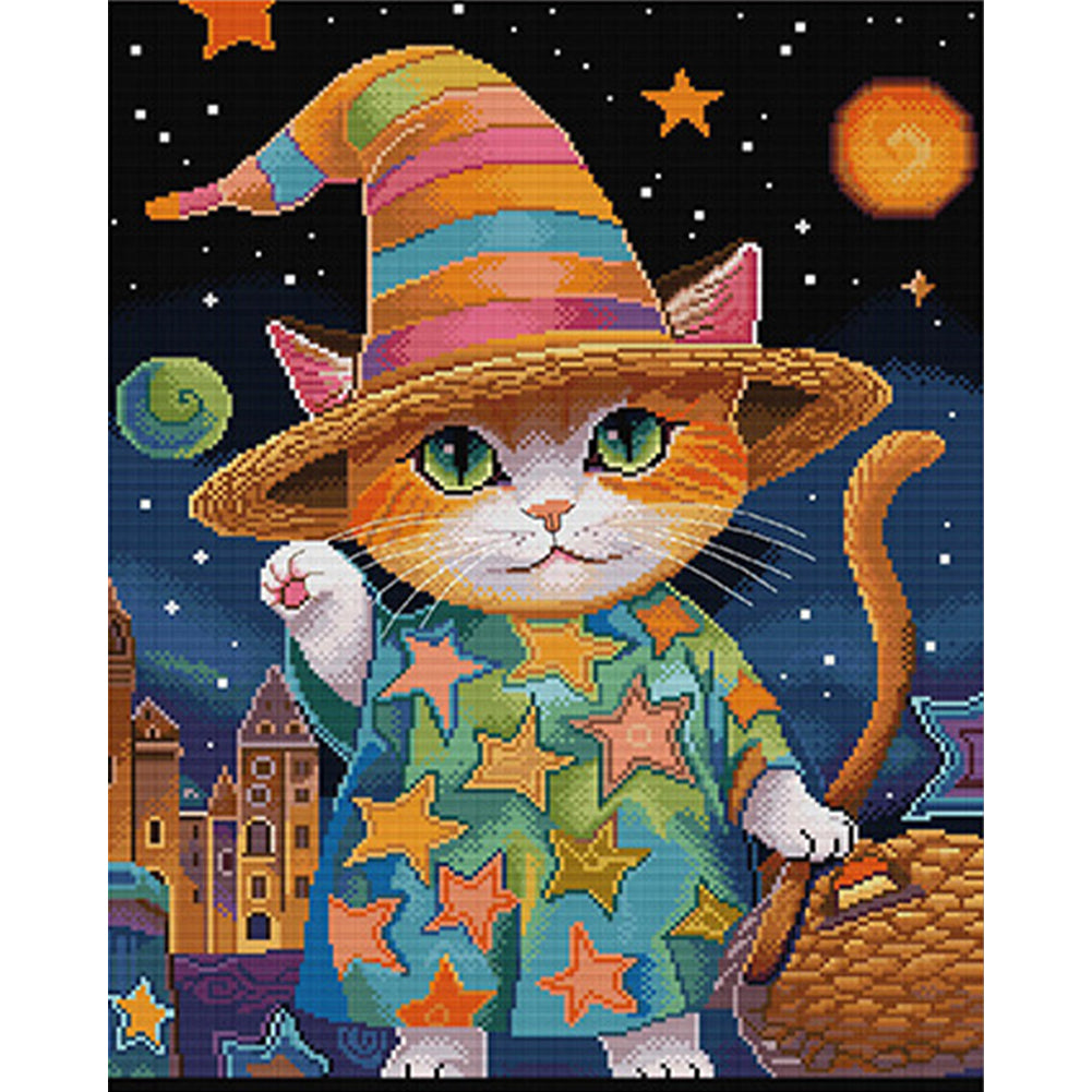 Cat Star - 14CT Stamped Cross Stitch 41*51CM(Joy Sunday)