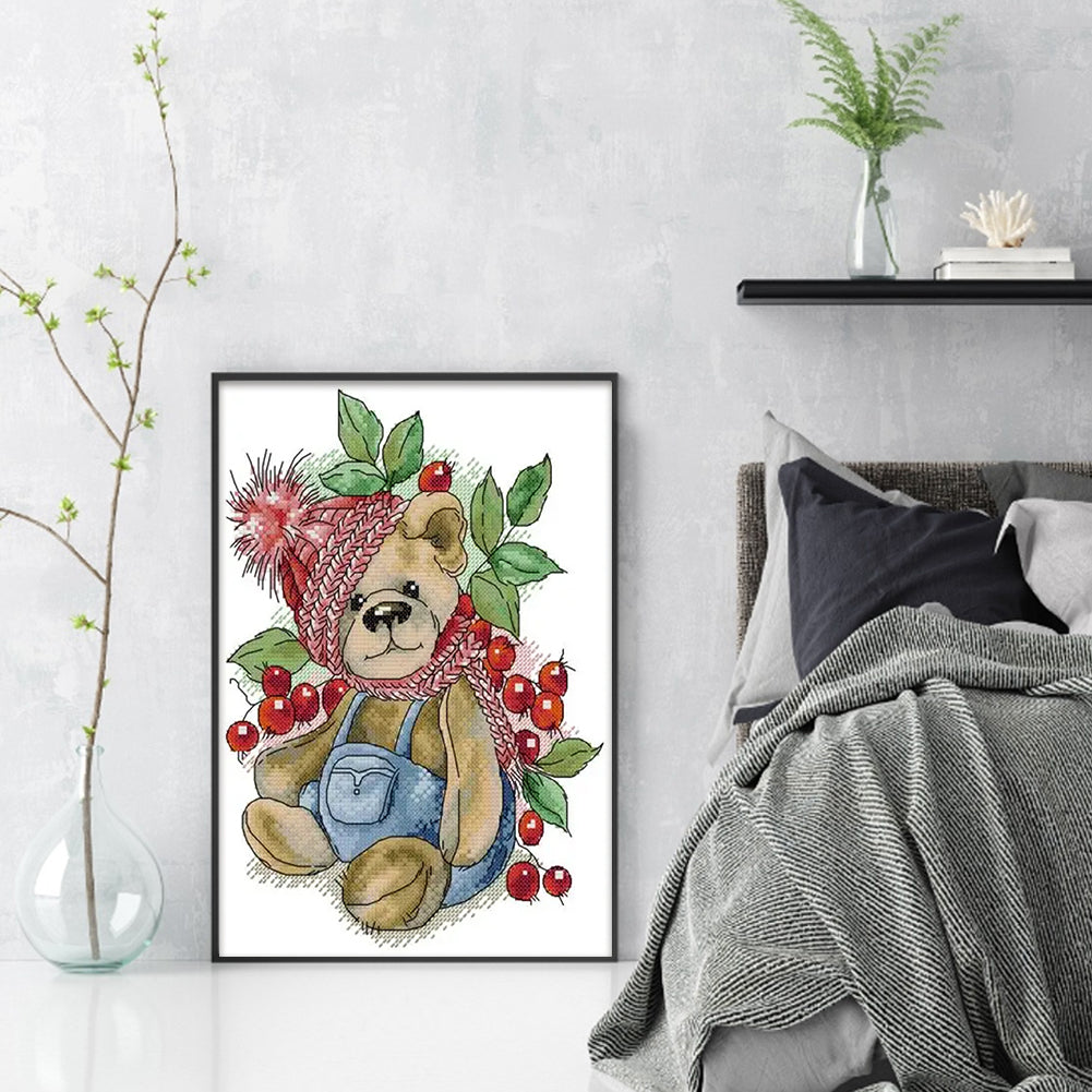 Winter Berry Bear - 14CT Stamped Cross Stitch 22*32CM(Joy Sunday)