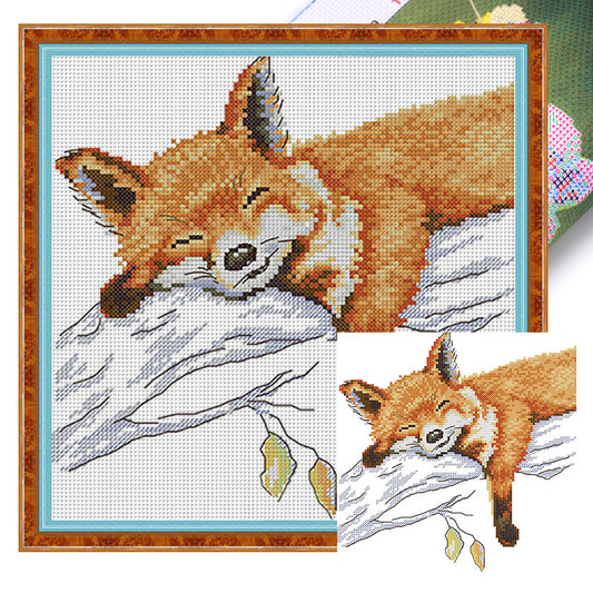 Sleeping Fox - 14CT Stamped Cross Stitch 26*26CM(Joy Sunday)