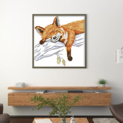 Sleeping Fox - 14CT Stamped Cross Stitch 26*26CM(Joy Sunday)