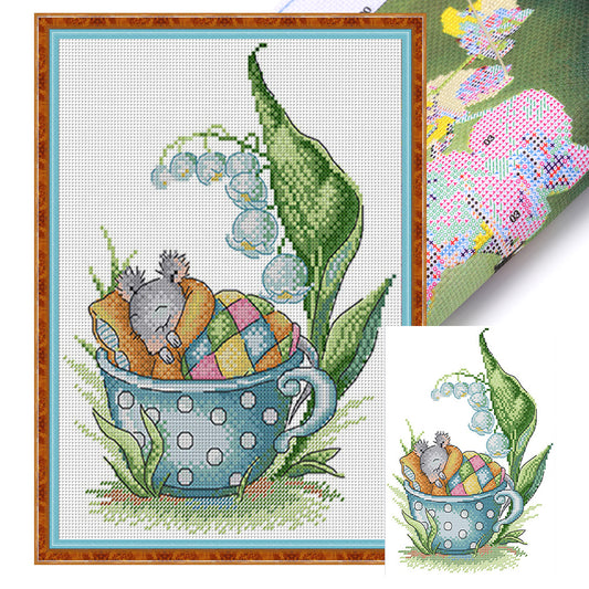 Little Mouse In Sleep - 14CT Stamped Cross Stitch 21*30CM(Joy Sunday)