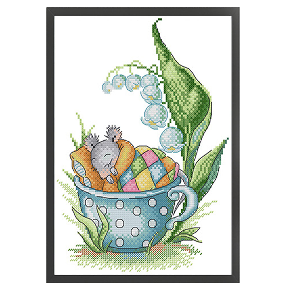 Little Mouse In Sleep - 14CT Stamped Cross Stitch 21*30CM(Joy Sunday)