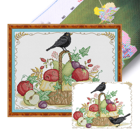 Fruit Basket And Crow - 14CT Stamped Cross Stitch 36*31CM(Joy Sunday)