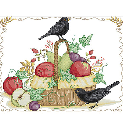 Fruit Basket And Crow - 14CT Stamped Cross Stitch 36*31CM(Joy Sunday)