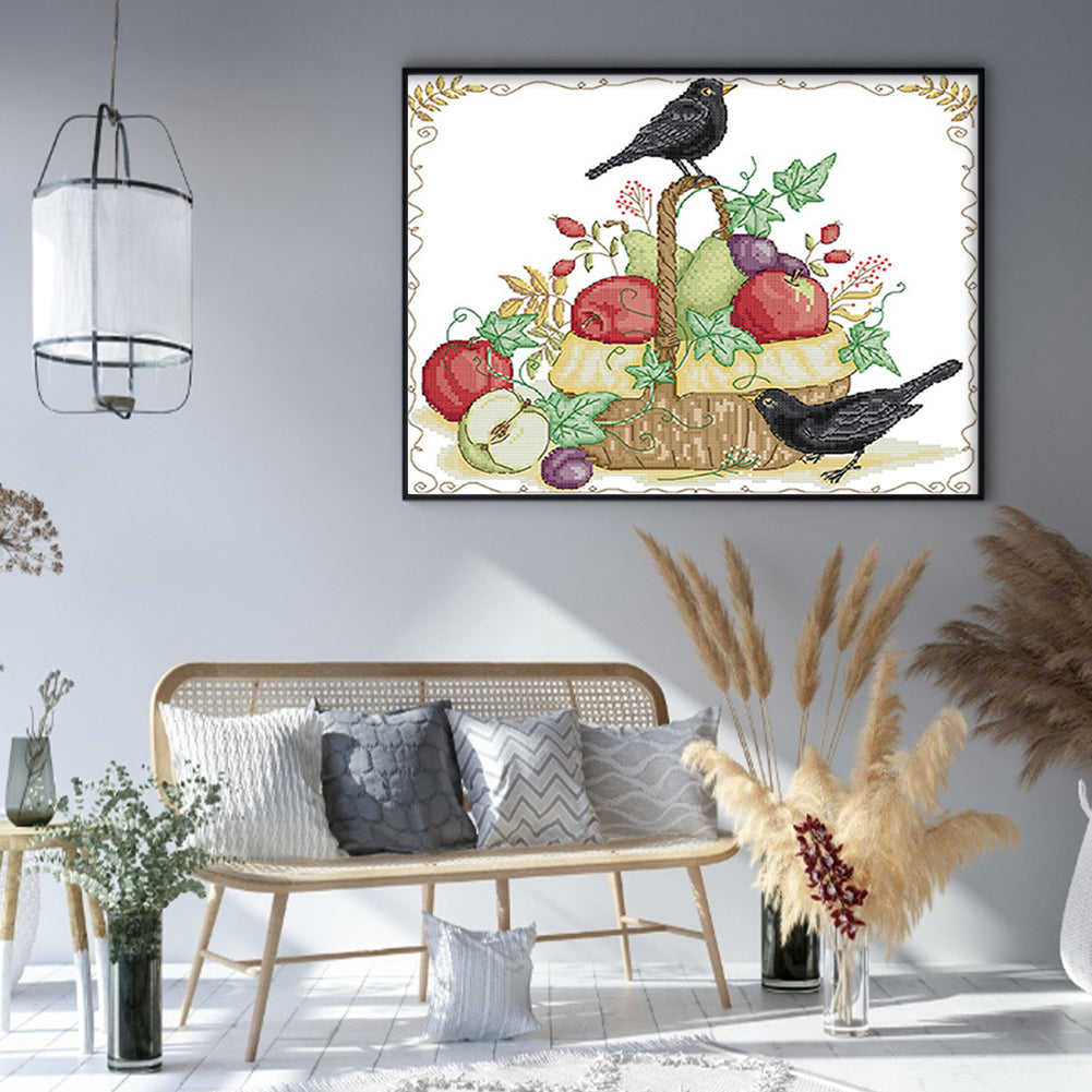 Fruit Basket And Crow - 14CT Stamped Cross Stitch 36*31CM(Joy Sunday)