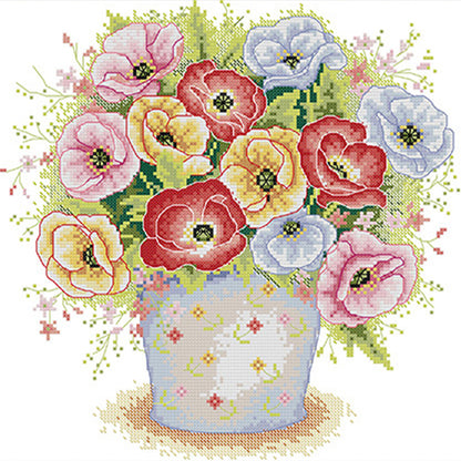 Poppy In Full Bloom - 14CT Stamped Cross Stitch 32*32CM(Joy Sunday)