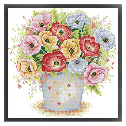 Poppy In Full Bloom - 14CT Stamped Cross Stitch 32*32CM(Joy Sunday)