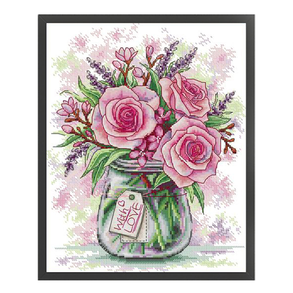 Rose And Lavender - 14CT Stamped Cross Stitch 29*35CM(Joy Sunday)