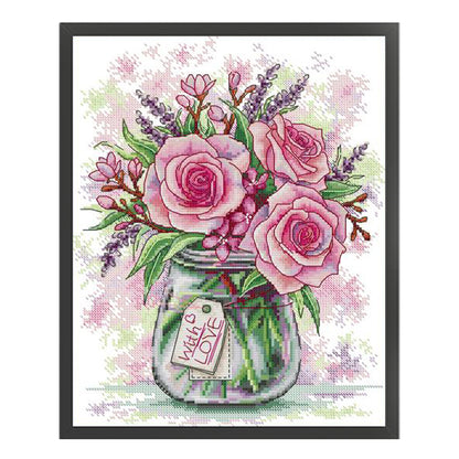 Rose And Lavender - 14CT Stamped Cross Stitch 29*35CM(Joy Sunday)