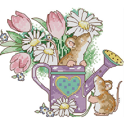 Mouse'S Garden Adventure - 14CT Stamped Cross Stitch 22*20CM(Joy Sunday)