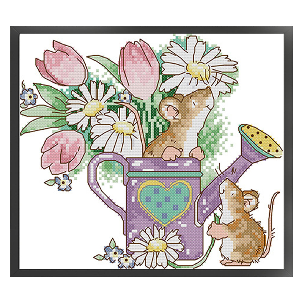 Mouse'S Garden Adventure - 14CT Stamped Cross Stitch 22*20CM(Joy Sunday)