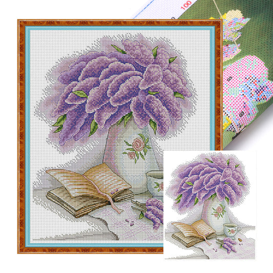 Hyacinth And Book - 14CT Stamped Cross Stitch 34*37CM(Joy Sunday)