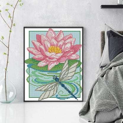 Dragonfly And Lotus - 14CT Stamped Cross Stitch 22*29CM(Joy Sunday)