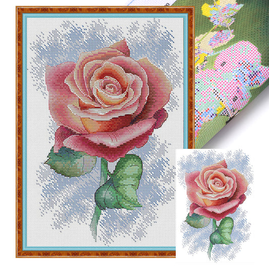 Pink Rose - 14CT Stamped Cross Stitch 23*33CM(Joy Sunday)