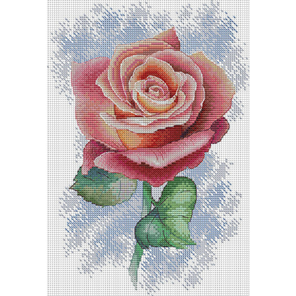 Pink Rose - 14CT Stamped Cross Stitch 23*33CM(Joy Sunday)