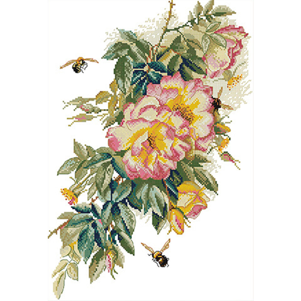 Bee And Rose - 14CT Stamped Cross Stitch 34*47CM(Joy Sunday)