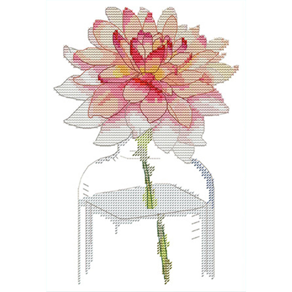Pink Lotus In Bottle - 14CT Stamped Cross Stitch 19*28CM(Joy Sunday)