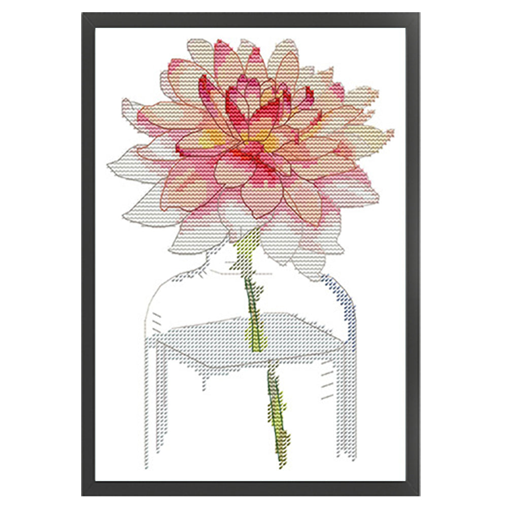 Pink Lotus In Bottle - 14CT Stamped Cross Stitch 19*28CM(Joy Sunday)