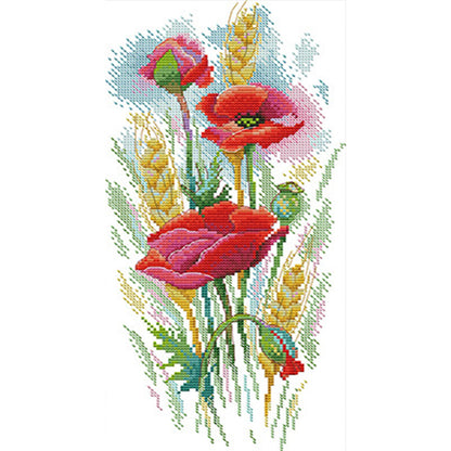 The Charm Of Poppy Flowers - 14CT Stamped Cross Stitch 19*37CM(Joy Sunday)