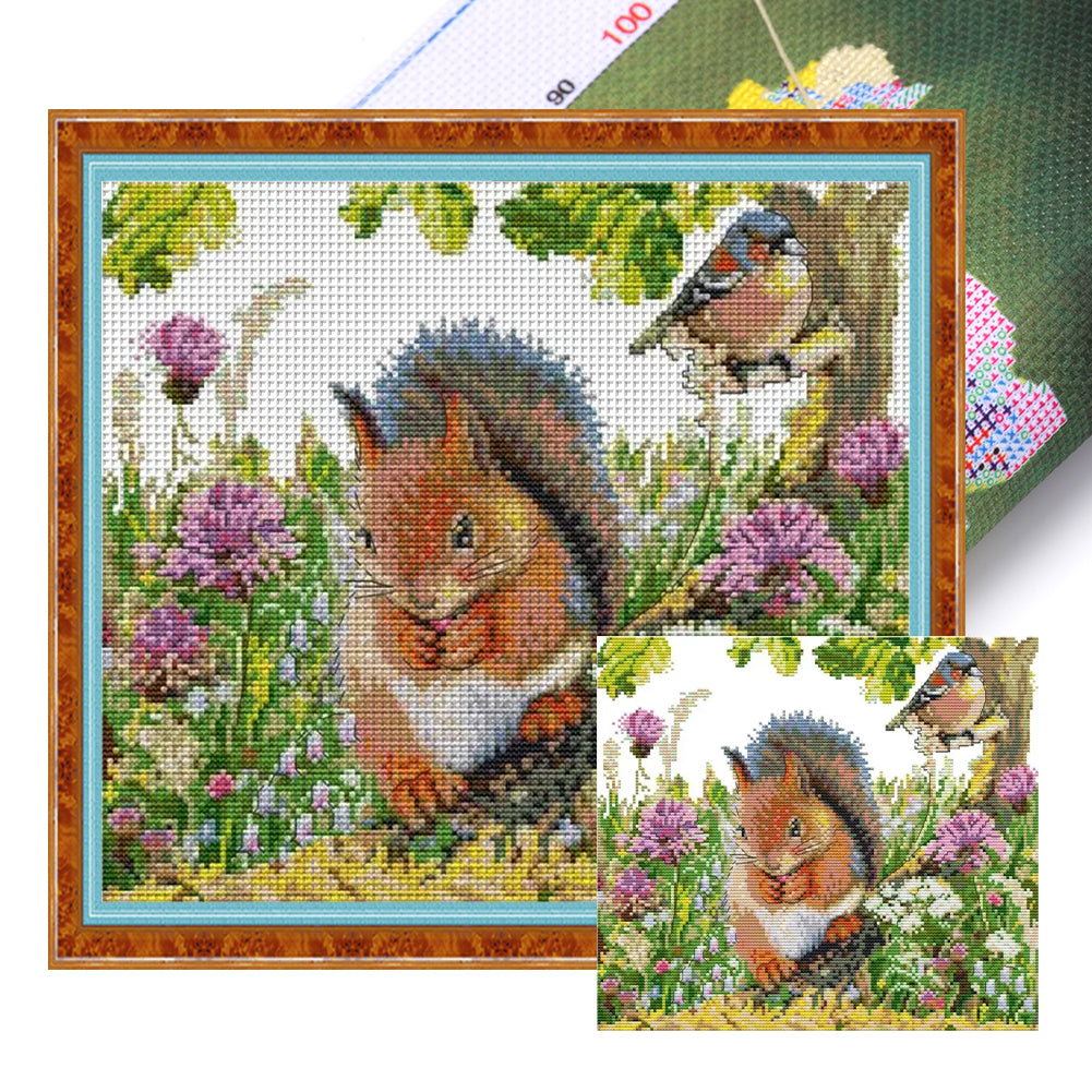 Squirrel And Bird - 14CT Stamped Cross Stitch 35*31CM(Joy Sunday)