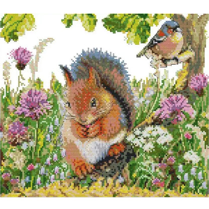 Squirrel And Bird - 14CT Stamped Cross Stitch 35*31CM(Joy Sunday)