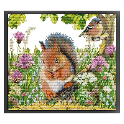 Squirrel And Bird - 14CT Stamped Cross Stitch 35*31CM(Joy Sunday)